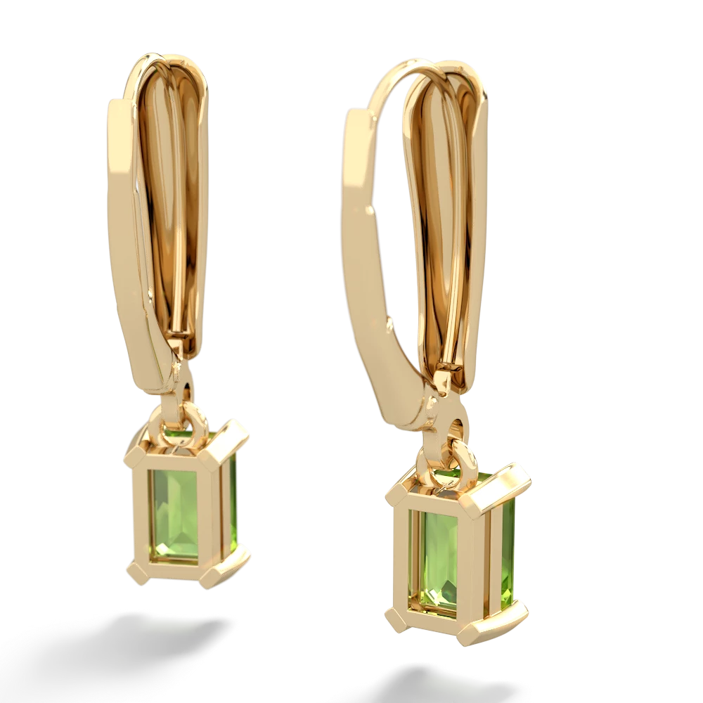 Peridot 6X4mm Emerald-Cut Lever Back 14K Yellow Gold earrings E2855