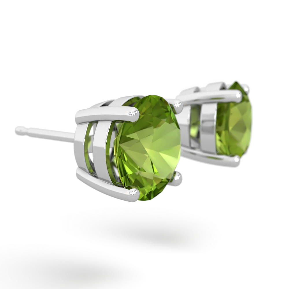 Peridot 8Mm Round Stud 14K White Gold earrings E1788