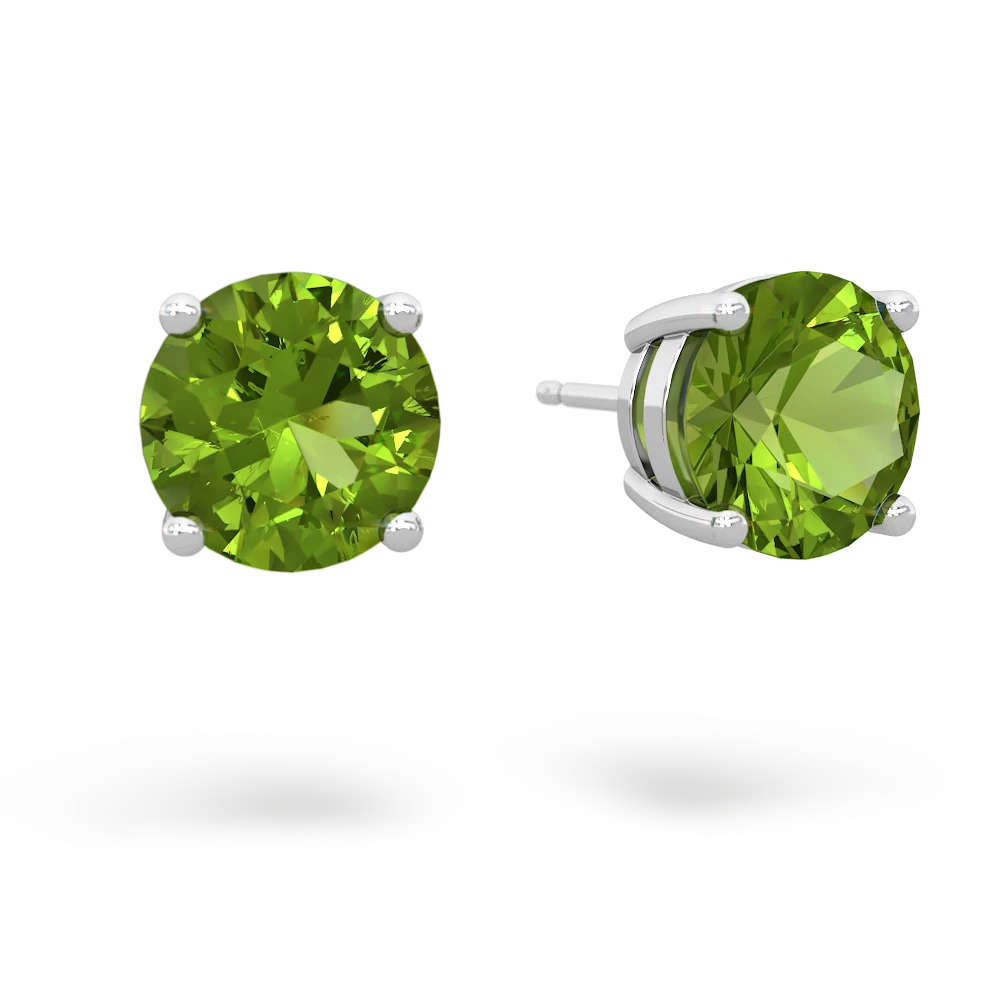 Peridot 8Mm Round Stud 14K White Gold earrings E1788