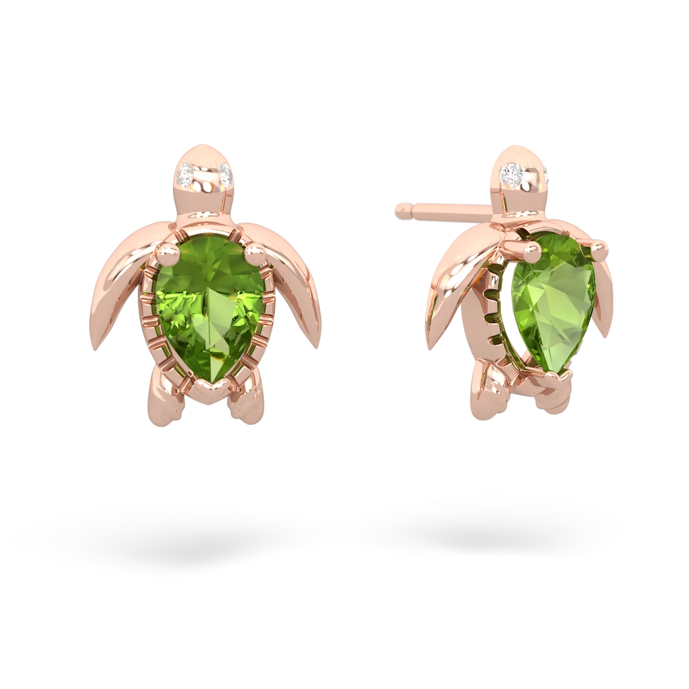 Peridot Baby Sea Turtle 14K Rose Gold earrings E5241