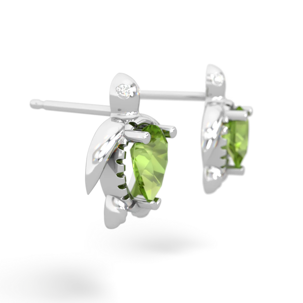 Peridot Baby Sea Turtle 14K White Gold earrings E5241