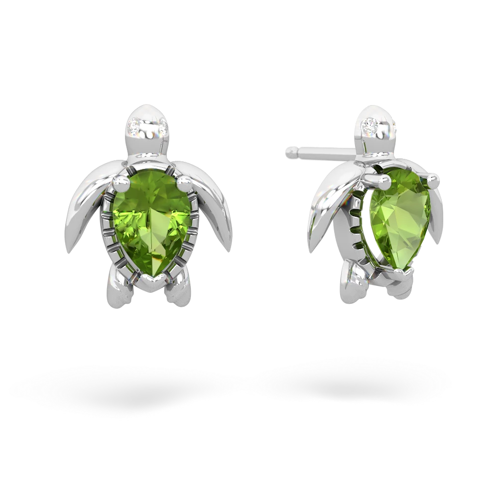 Peridot Baby Sea Turtle 14K White Gold earrings E5241