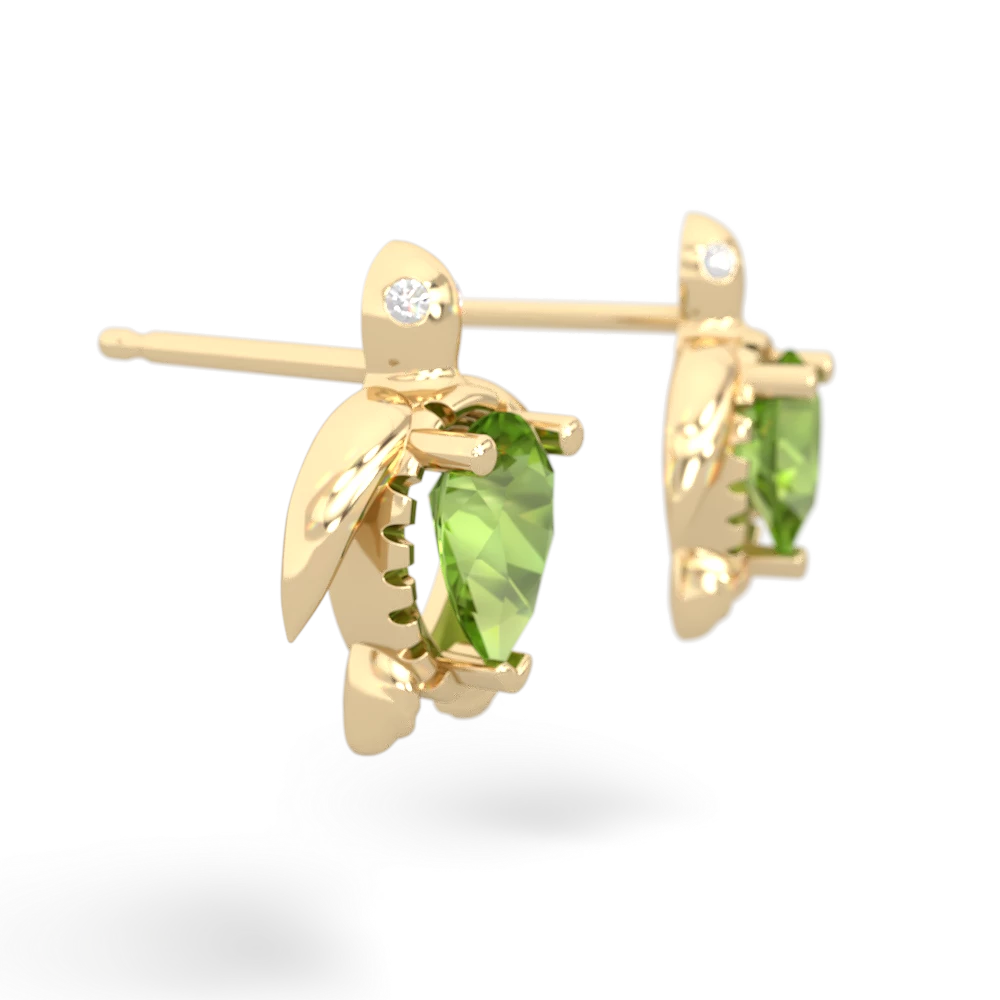 Peridot Baby Sea Turtle 14K Yellow Gold earrings E5241