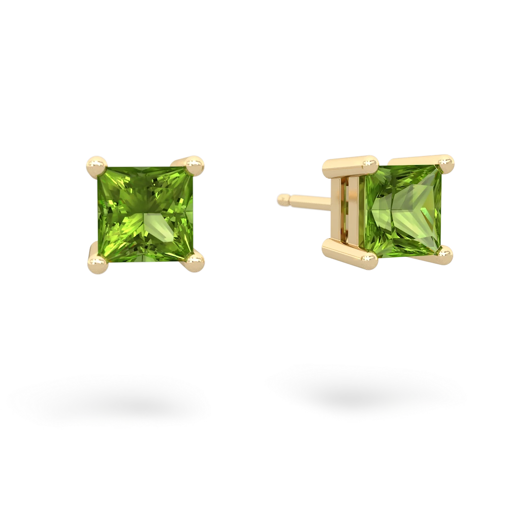 Peridot 5Mm Princess Cut Stud 14K Yellow Gold earrings E1789