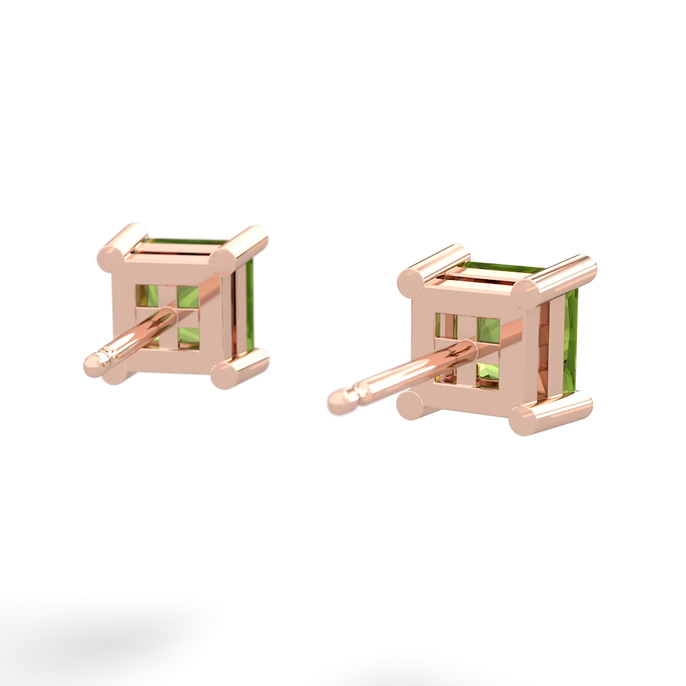 Peridot 5Mm Princess Cut Stud 14K Rose Gold earrings E1789