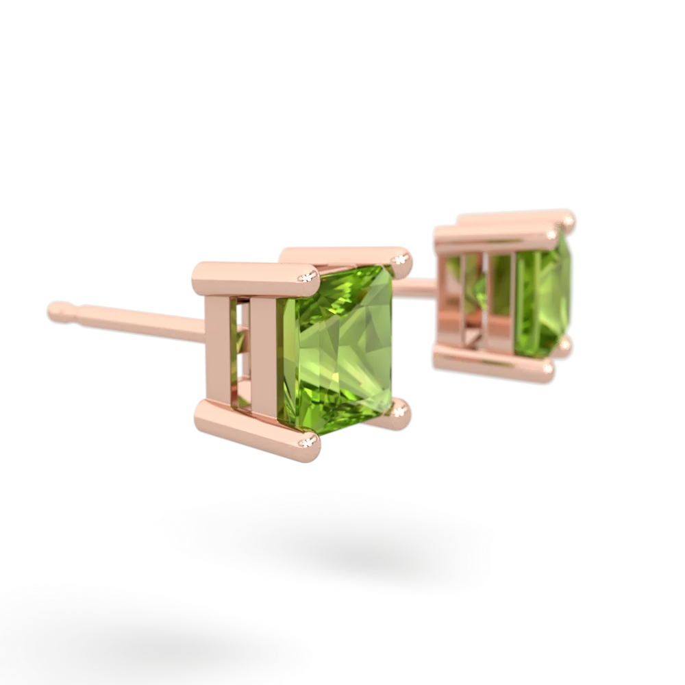 Peridot 5Mm Princess Cut Stud 14K Rose Gold earrings E1789