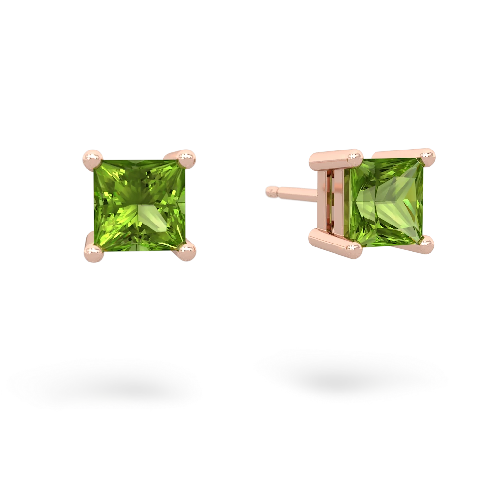 Peridot 5Mm Princess Cut Stud 14K Rose Gold earrings E1789