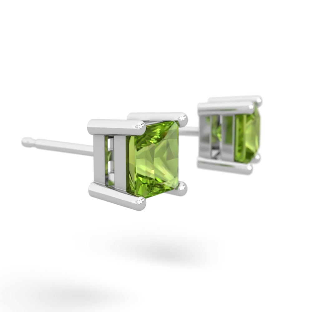 Peridot 5Mm Princess Cut Stud 14K White Gold earrings E1789