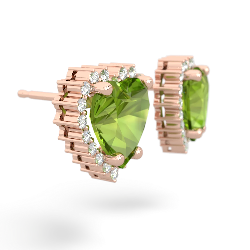 Peridot Sparkling Halo Heart 14K Rose Gold earrings E0391