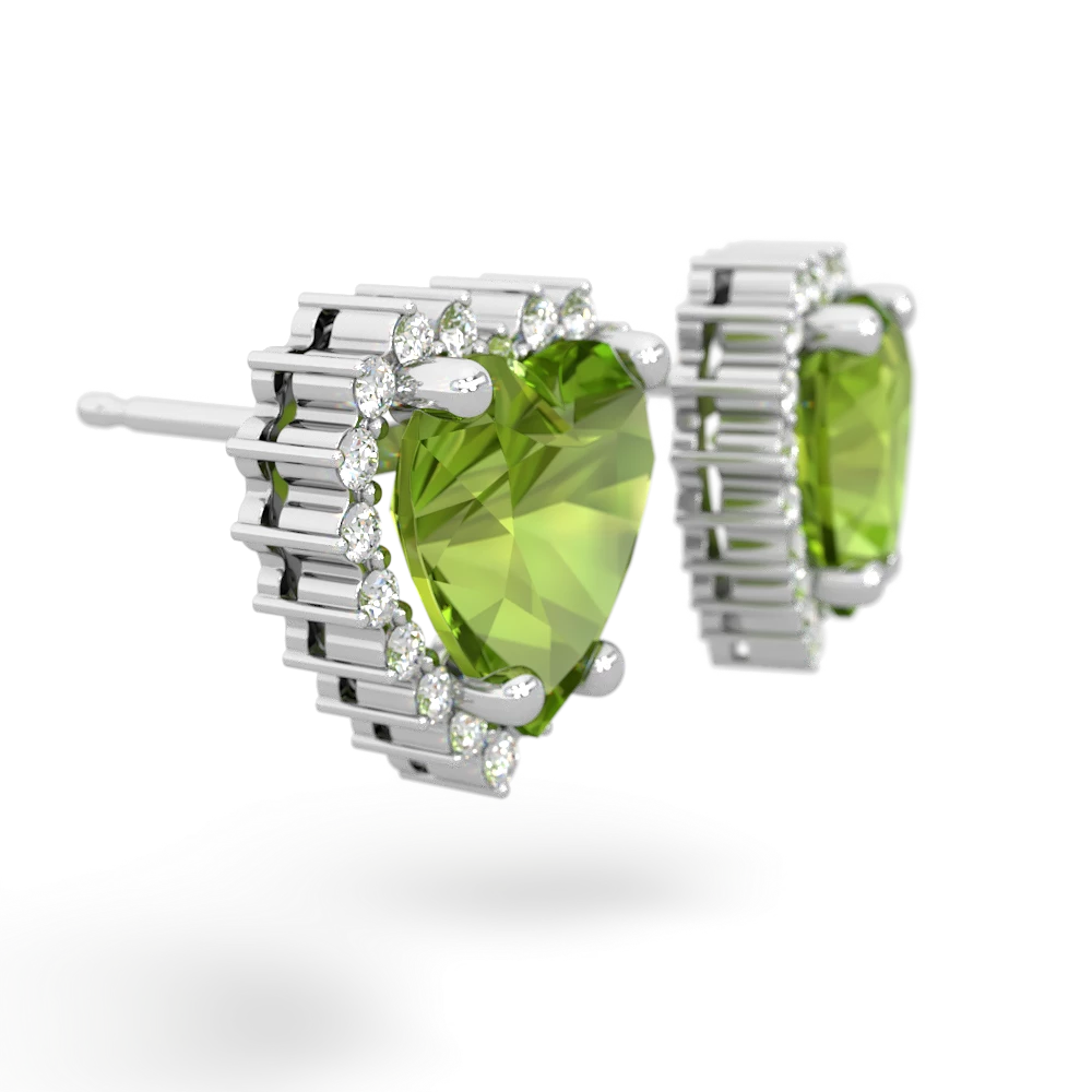 Peridot Sparkling Halo Heart 14K White Gold earrings E0391