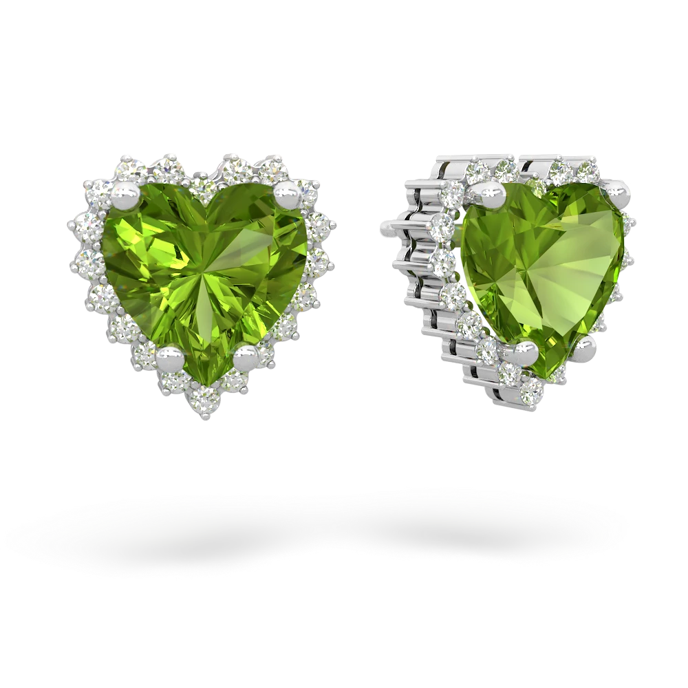 Peridot Sparkling Halo Heart 14K White Gold earrings E0391