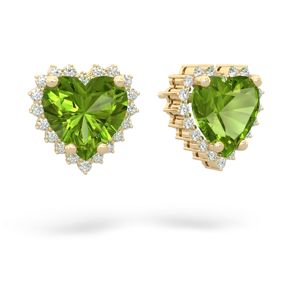 Peridot Sparkling Halo Heart 14K Yellow Gold earrings E0391