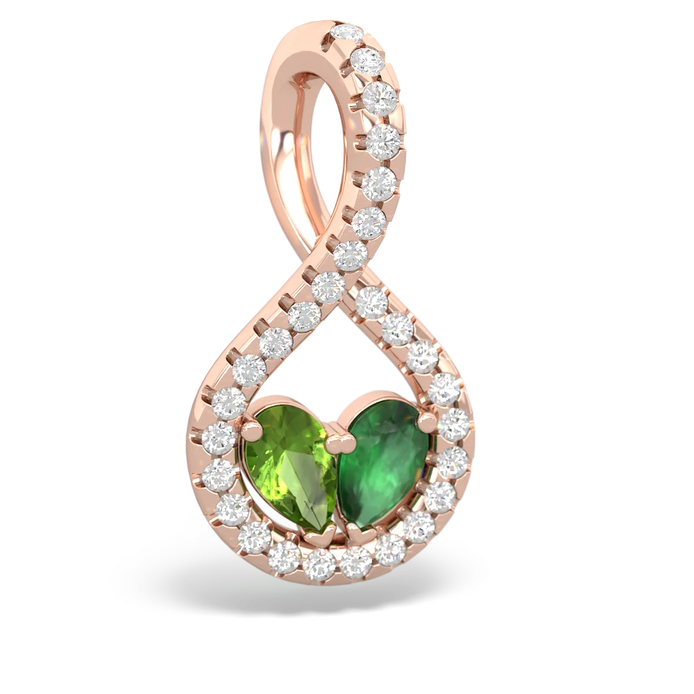 Peridot Pave Twist 'One Heart' 14K Rose Gold pendant P5360