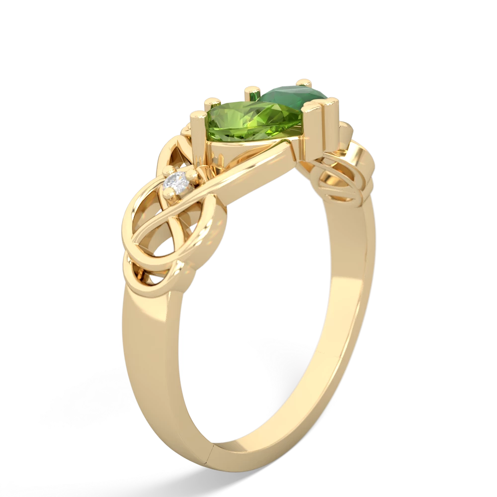 Peridot 'One Heart' Celtic Knot Claddagh 14K Yellow Gold ring R5322