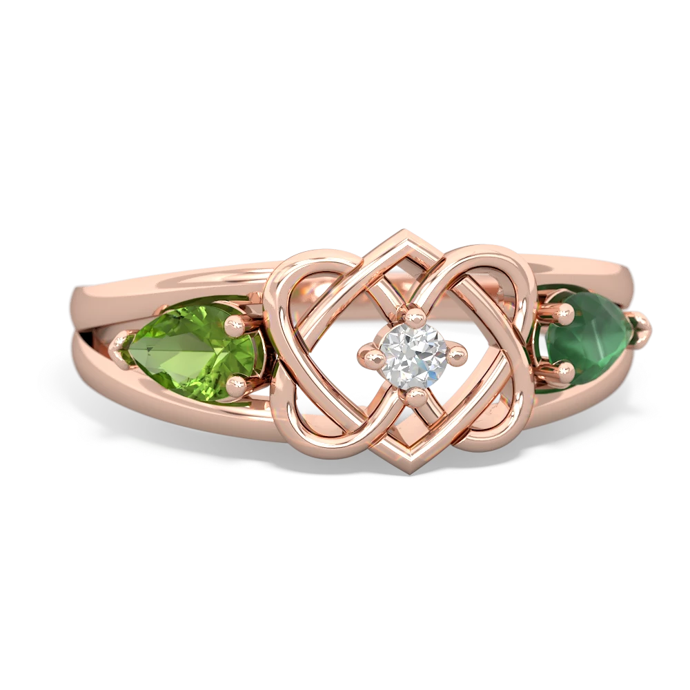 Peridot Hearts Intertwined 14K Rose Gold ring R5880