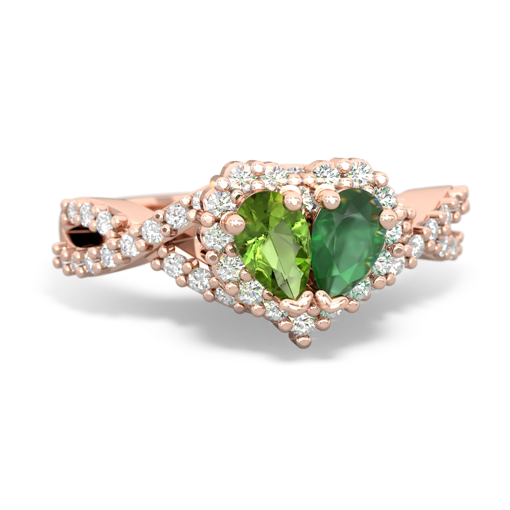 Peridot Diamond Twist 'One Heart' 14K Rose Gold ring R2640HRT