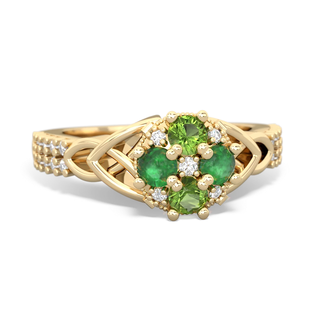 Peridot Celtic Knot Cluster Engagement 14K Yellow Gold ring R26443RD