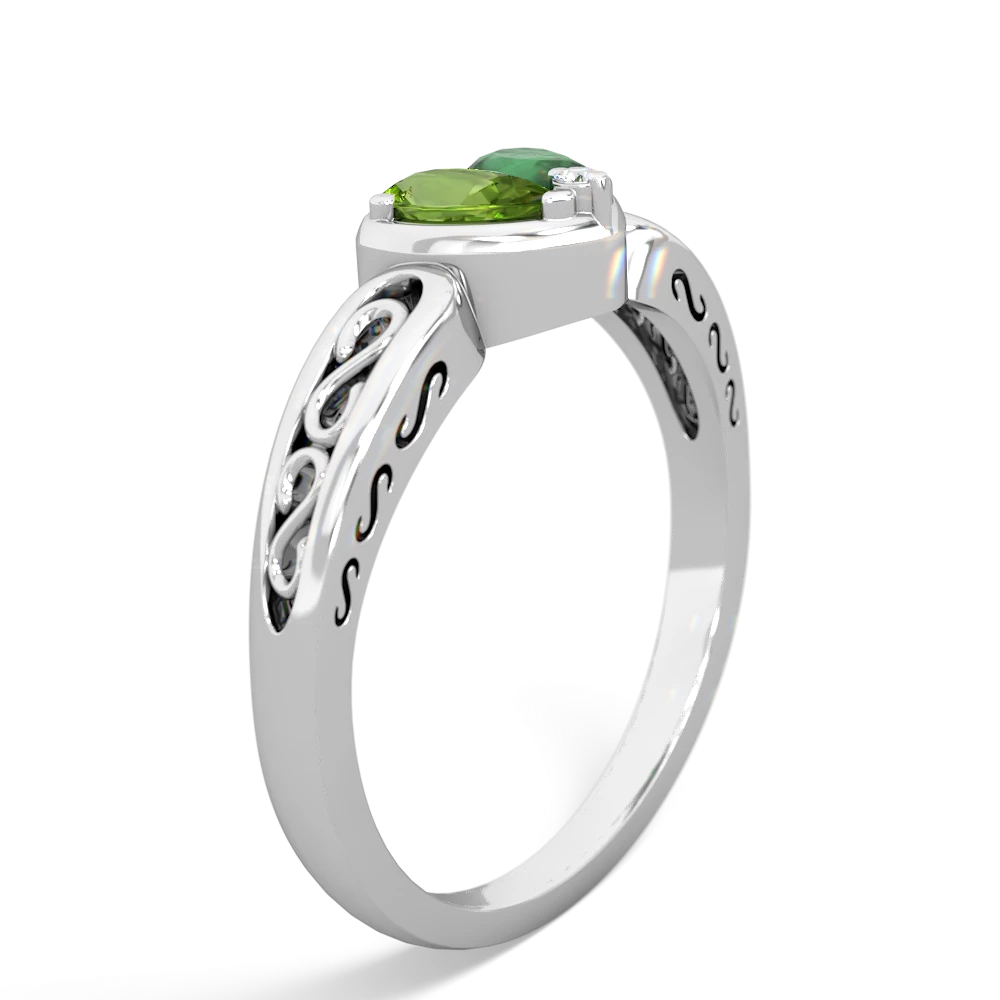 Peridot Filligree 'One Heart' 14K White Gold ring R5070