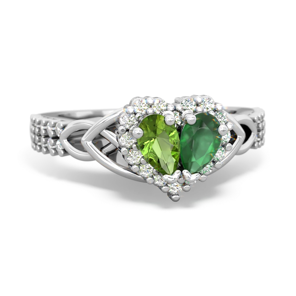 Peridot Celtic Knot Two Hearts As One 14K White Gold ring R2644HRT