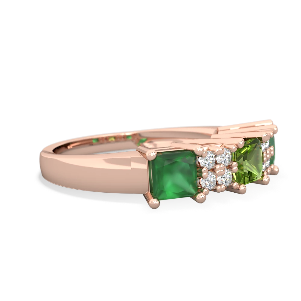 Peridot Three Stone Diamond Cluster 14K Rose Gold ring R2592