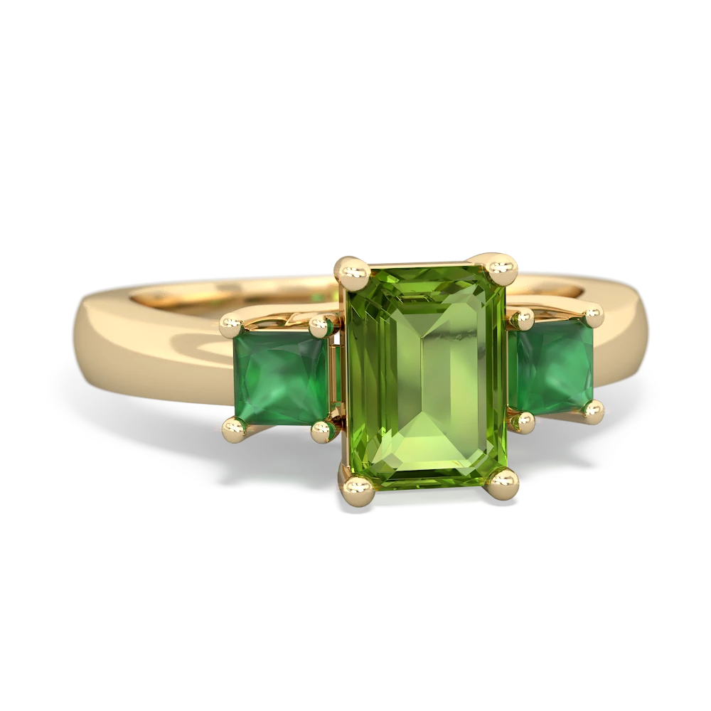 Peridot Three Stone Emerald-Cut Trellis 14K Yellow Gold ring R4021