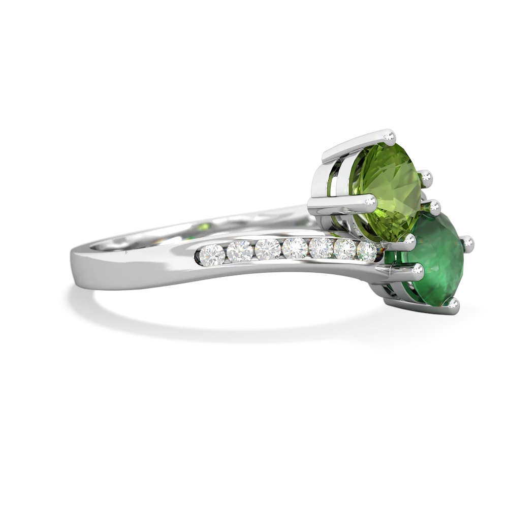 Peridot Channel Set Two Stone 14K White Gold ring R5303