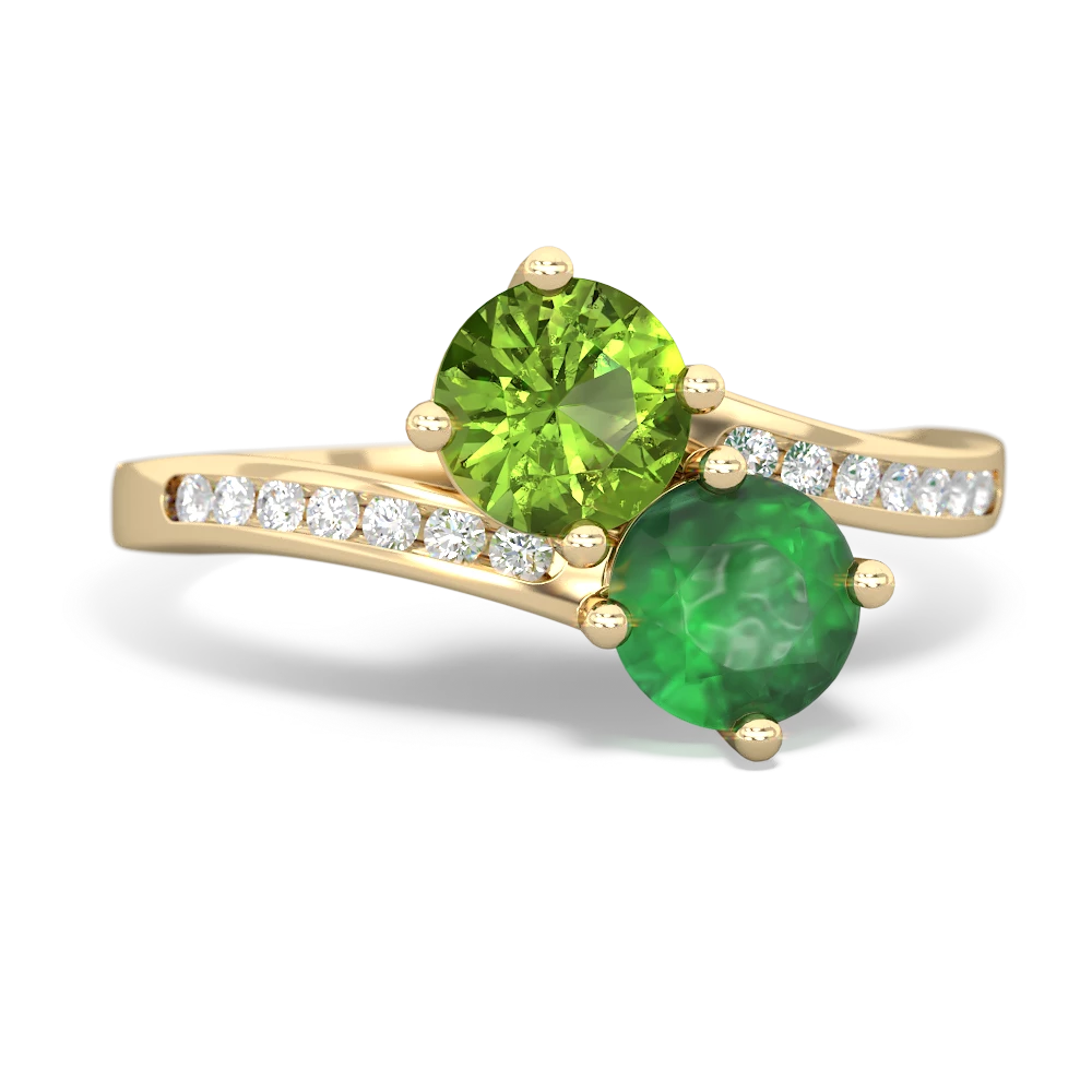 Peridot Channel Set Two Stone 14K Yellow Gold ring R5303