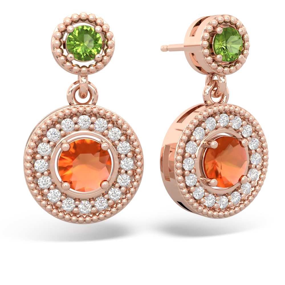 Peridot Halo Dangle 14K Rose Gold earrings E5319