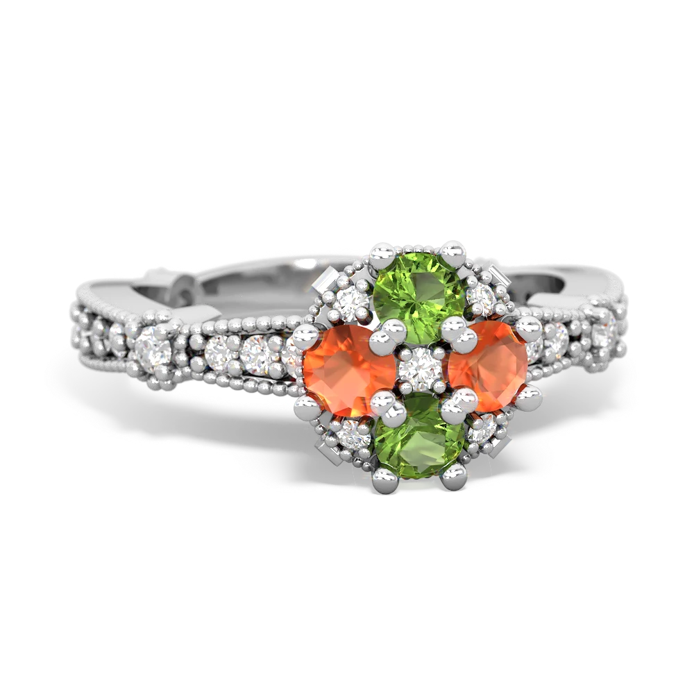 Peridot Sparkling Tiara Cluster 14K White Gold ring R26293RD