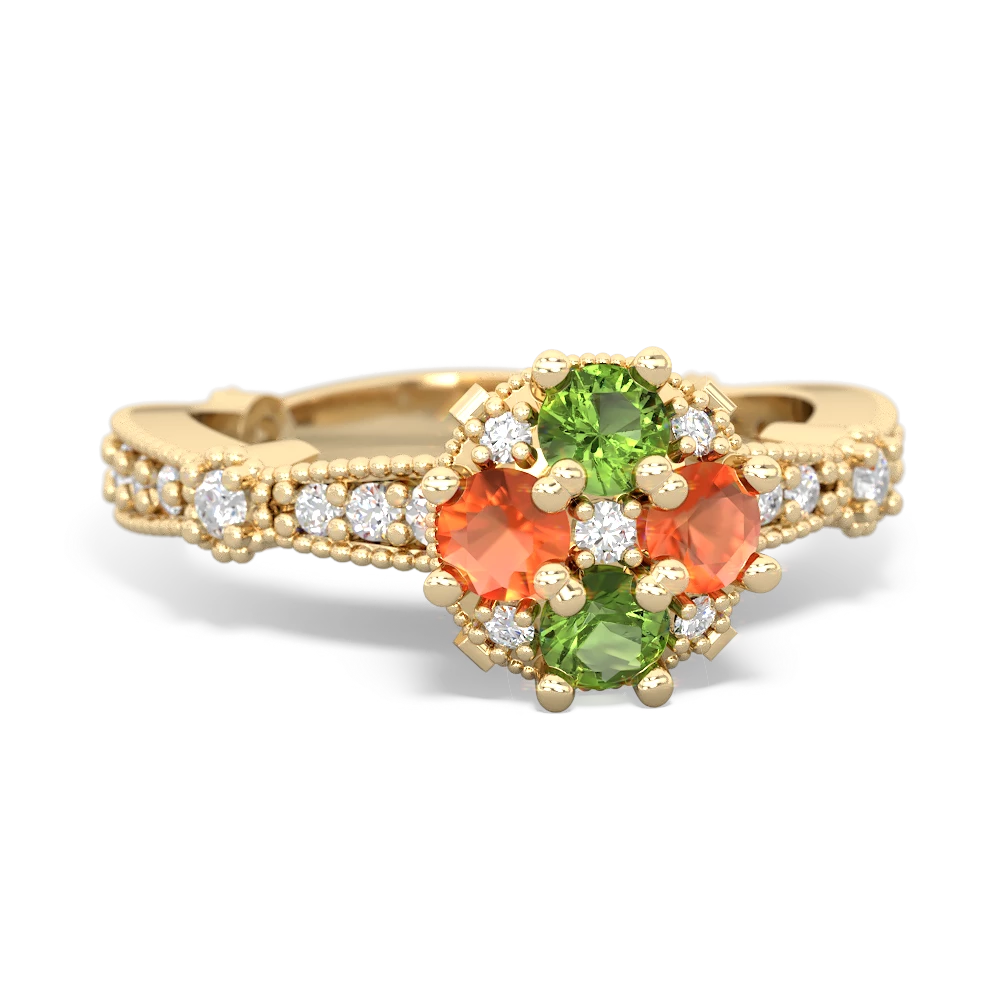 Peridot Sparkling Tiara Cluster 14K Yellow Gold ring R26293RD