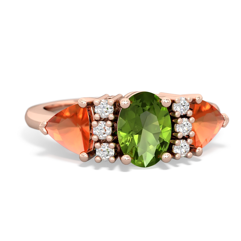 Peridot Antique Style Three Stone 14K Rose Gold ring R2186