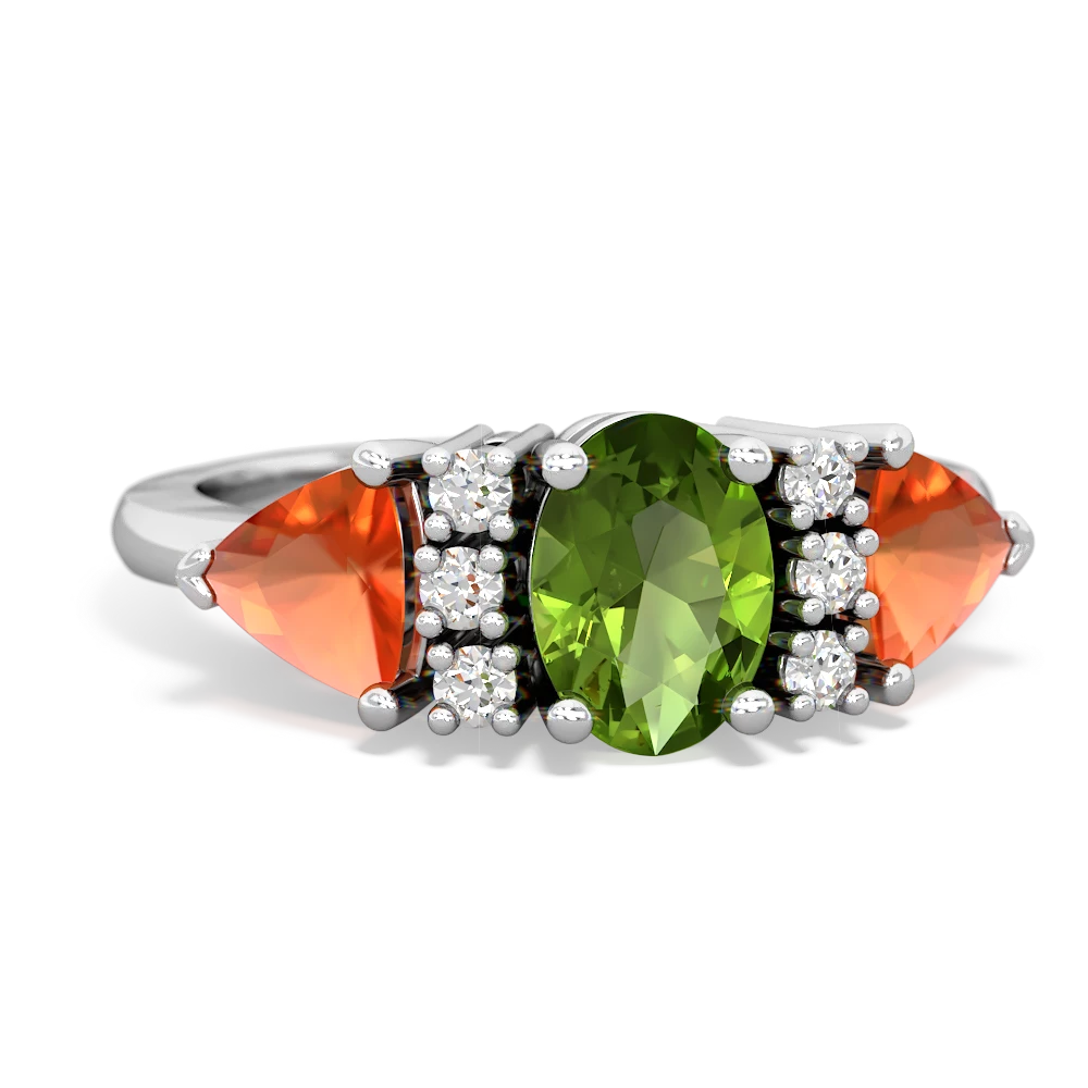 Peridot Antique Style Three Stone 14K White Gold ring R2186