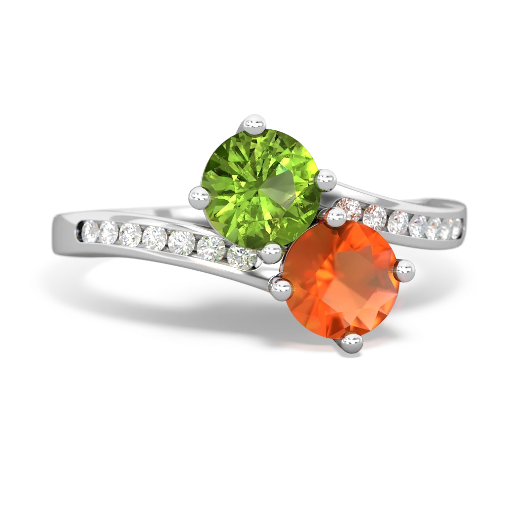 Peridot Channel Set Two Stone 14K White Gold ring R5303