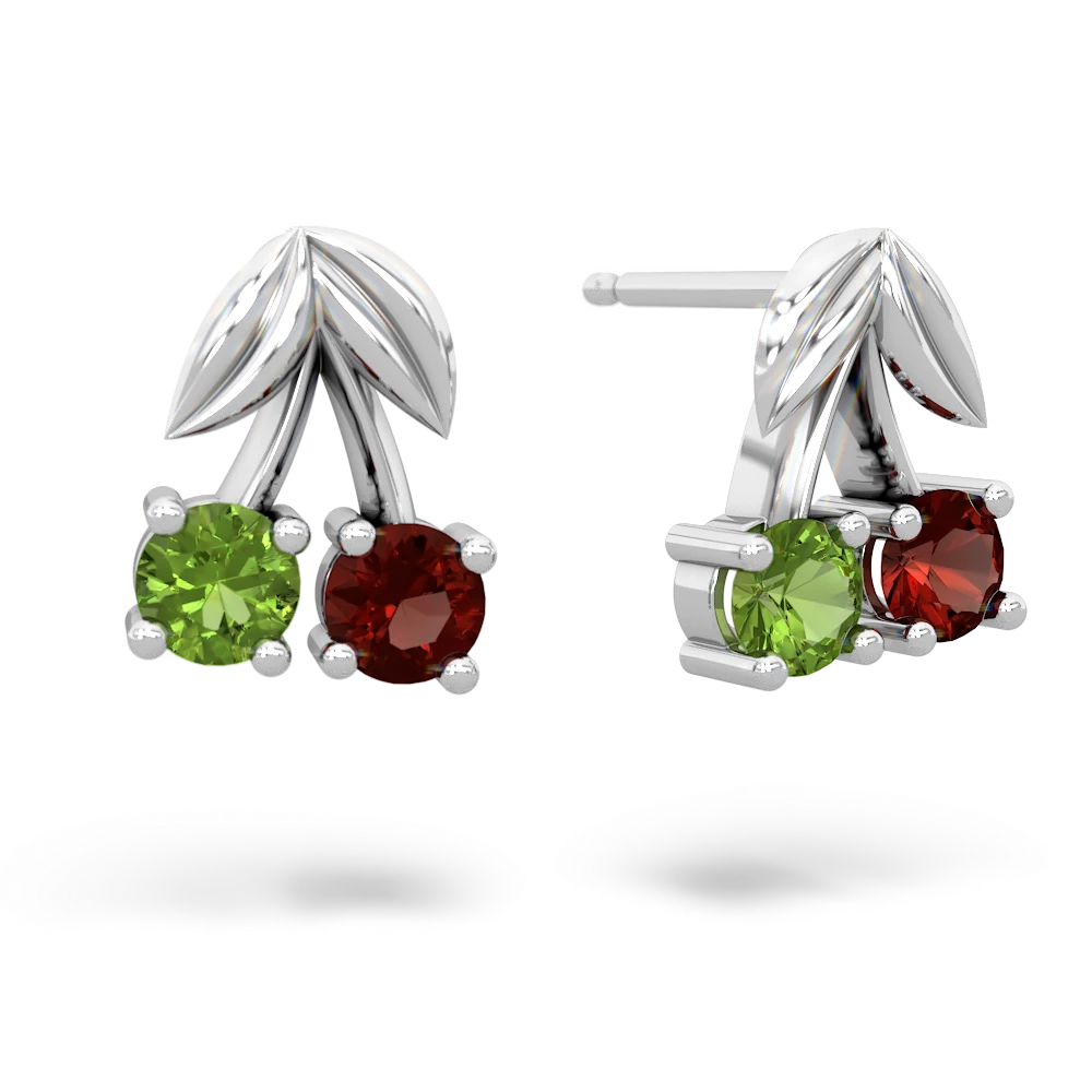 Peridot Sweet Cherries 14K White Gold earrings E7001