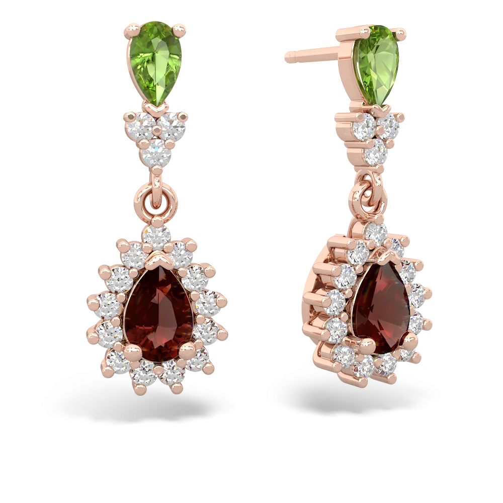 Peridot Halo Pear Dangle 14K Rose Gold earrings E1882