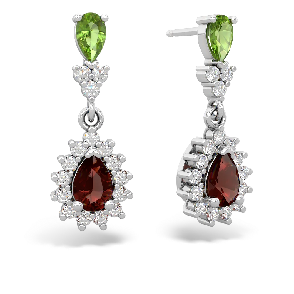 Peridot Halo Pear Dangle 14K White Gold earrings E1882