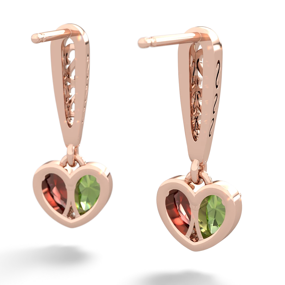 Peridot Filligree Heart 14K Rose Gold earrings E5070