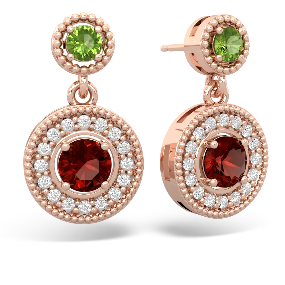 Peridot Halo Dangle 14K Rose Gold earrings E5319