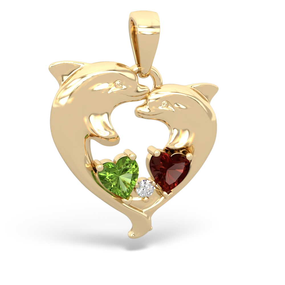 Peridot Dolphin Heart 14K Yellow Gold pendant P5820