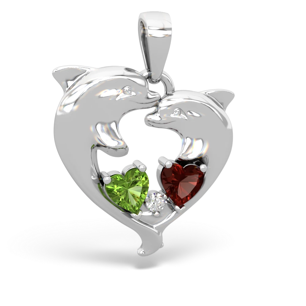 Peridot Dolphin Heart 14K White Gold pendant P5820