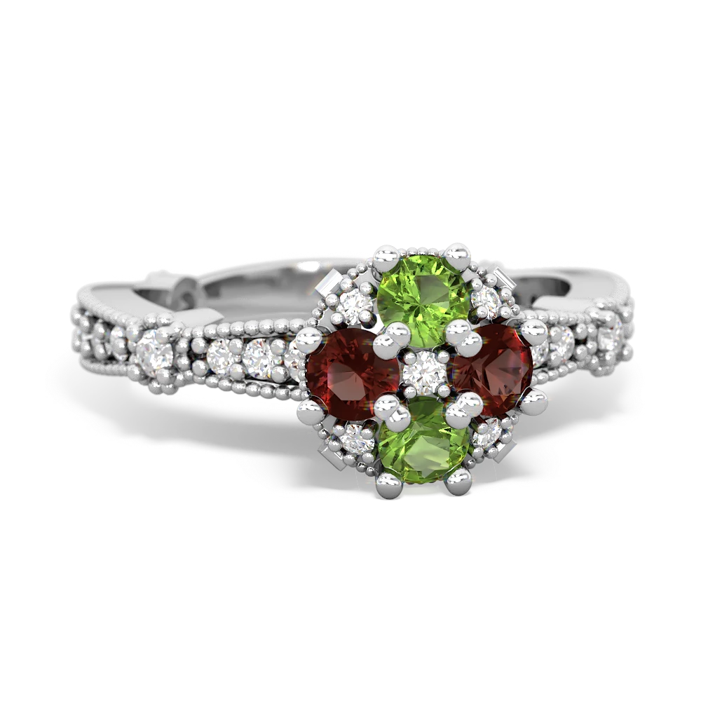 Peridot Sparkling Tiara Cluster 14K White Gold ring R26293RD