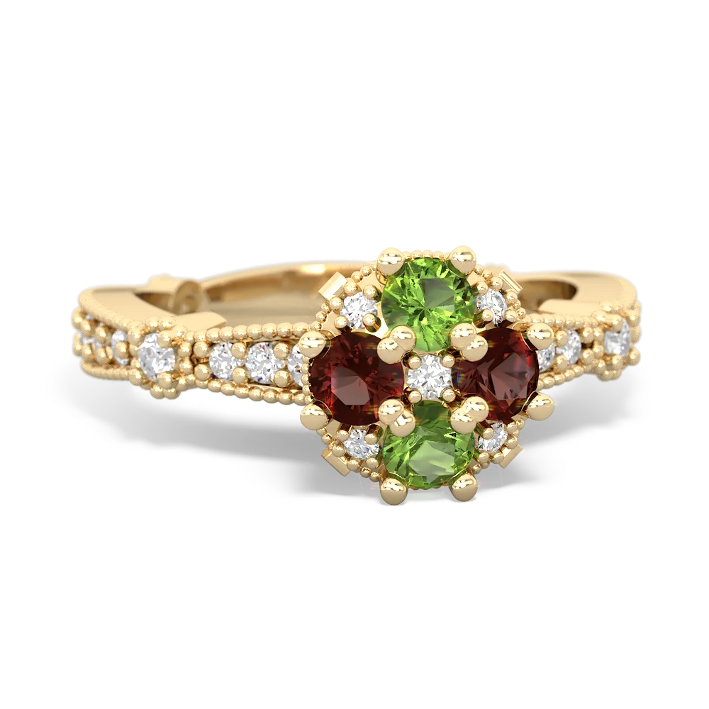 Peridot Sparkling Tiara Cluster 14K Yellow Gold ring R26293RD