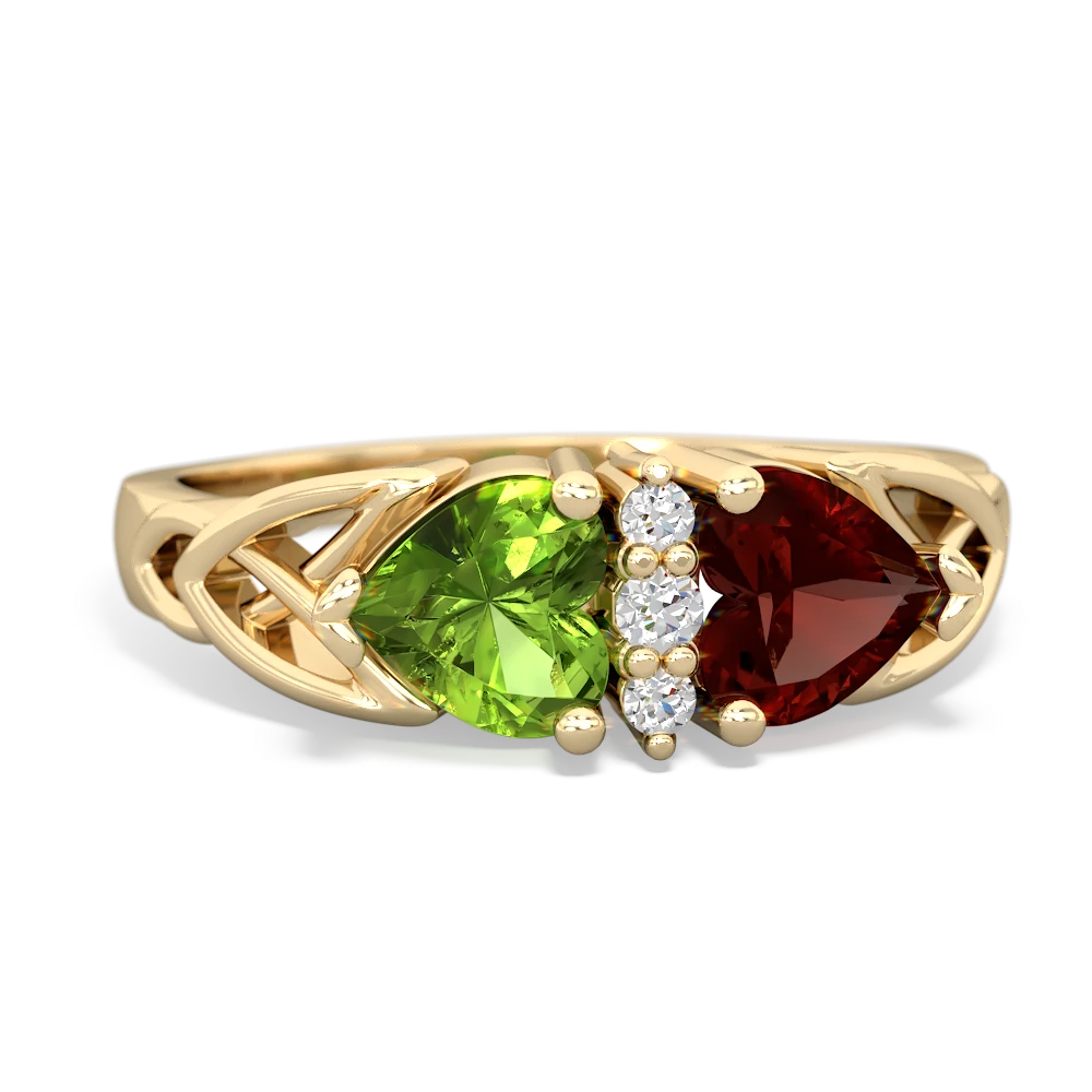 Peridot Celtic Knot Double Heart 14K Yellow Gold ring R5040