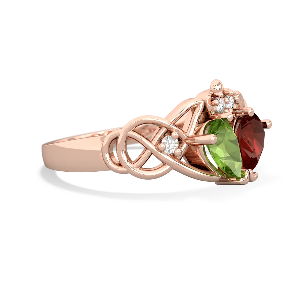 Peridot 'One Heart' Celtic Knot Claddagh 14K Rose Gold ring R5322