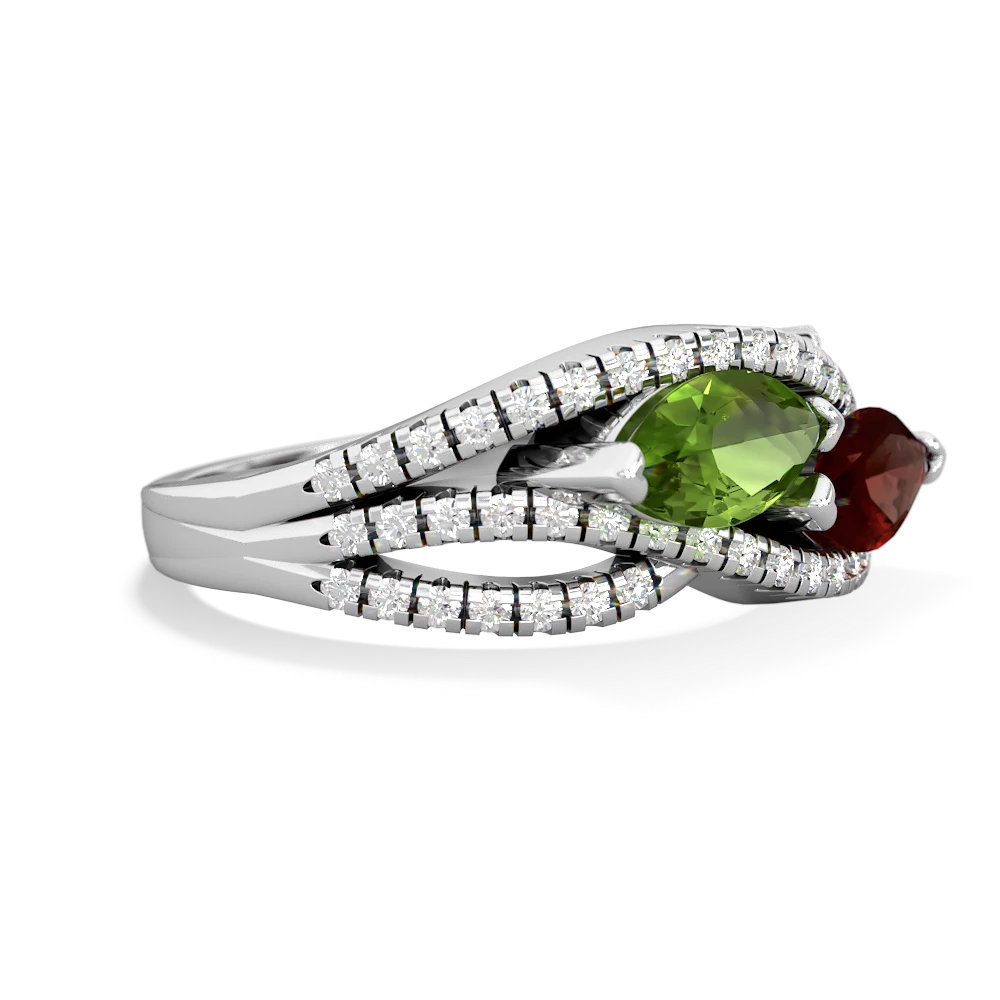 Peridot Diamond Rivers 14K White Gold ring R3070