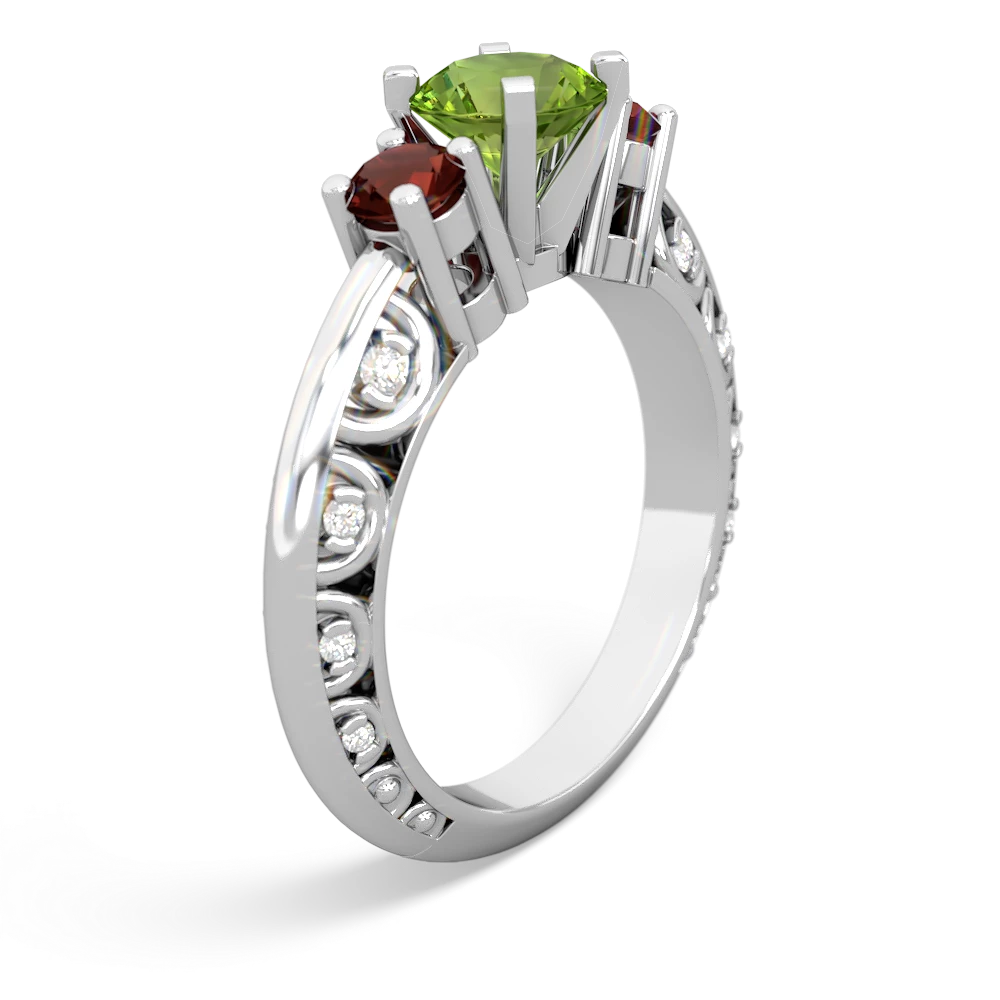 Peridot Art Deco Eternal Embrace Engagement 14K White Gold ring C2003