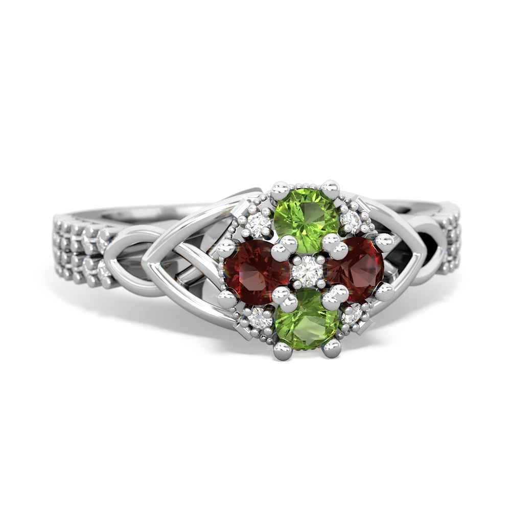 Peridot Celtic Knot Cluster Engagement 14K White Gold ring R26443RD