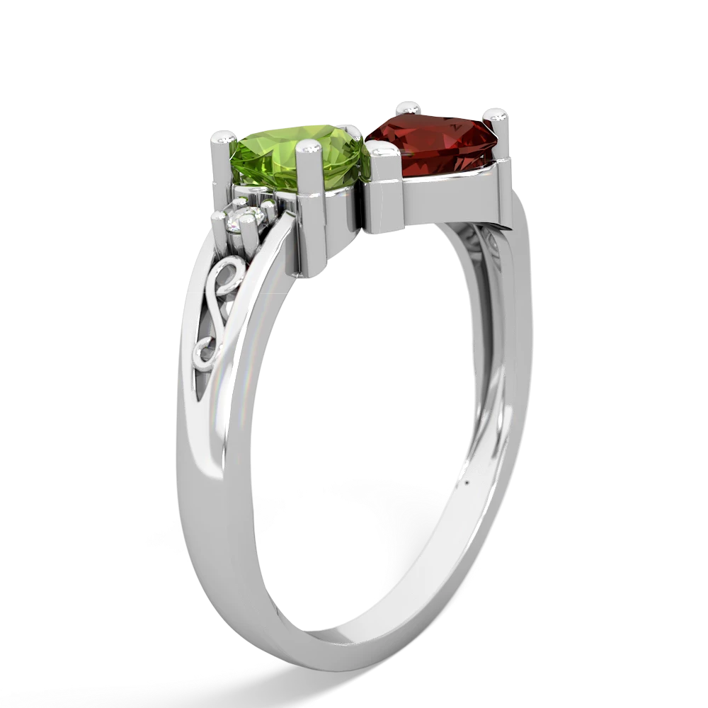 Peridot Snuggling Hearts 14K White Gold ring R2178