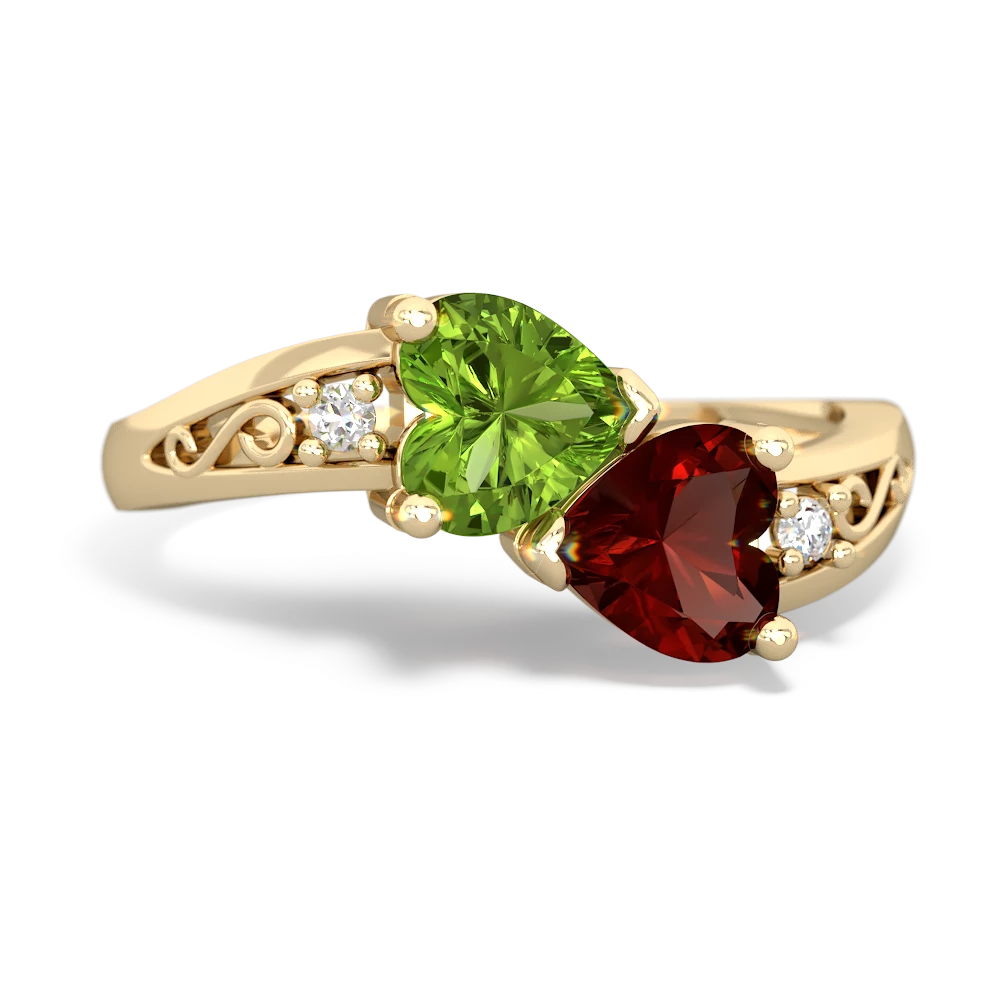 Peridot Snuggling Hearts 14K Yellow Gold ring R2178