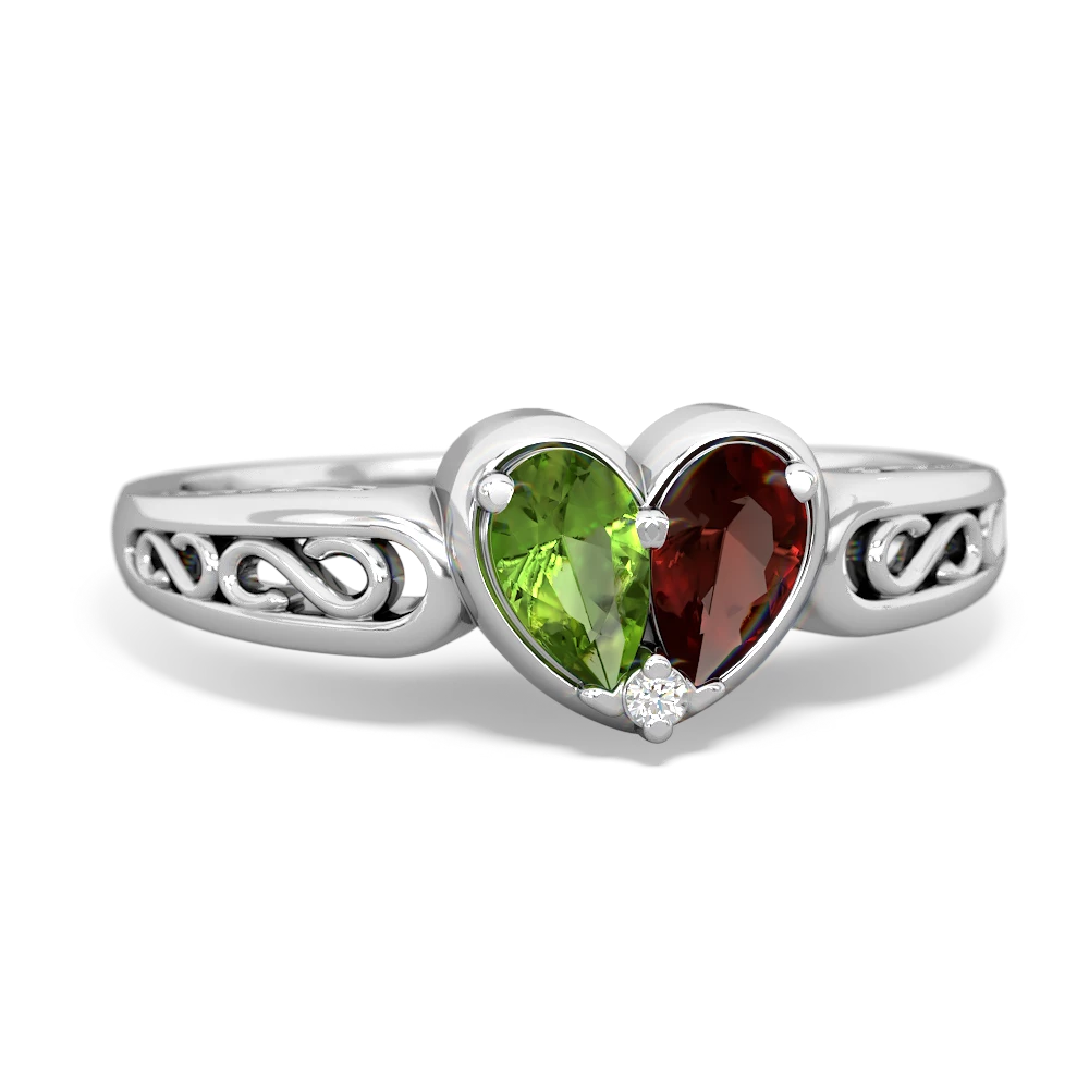 Peridot Filligree 'One Heart' 14K White Gold ring R5070